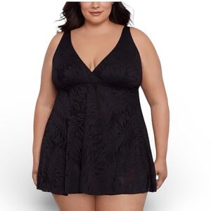 Swim Solutions 8 Flyaway Front Swimdress Swimsuit One Piece Dress Size Black NWT